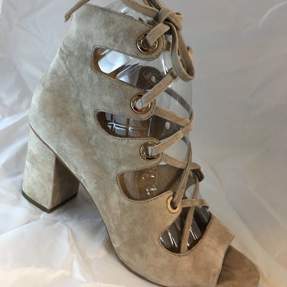 COACH Tan Lace Up Block Heeled Sandals in Lux Suede, Size 9 - Picture 2 of 10